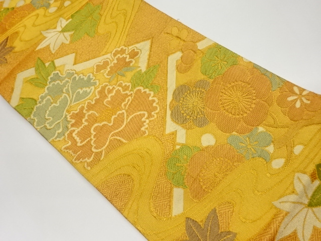 JAPANESE KIMONO / VINTAGE FUKURO OBI / SAGANISHIKI / WOVEN FLOWER & MATSUKAWABISHI